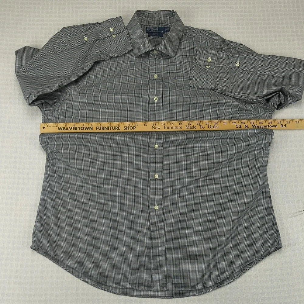 Polo Ralph Lauren Regent Custom Fit Shirt Mens 17.5 32/33 Black White Glen Plaid